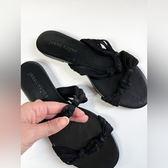 JENNI KAYNE Leather Strappy Flat Slides Sandals Suede Black Size 37 - Picture 2 of 4